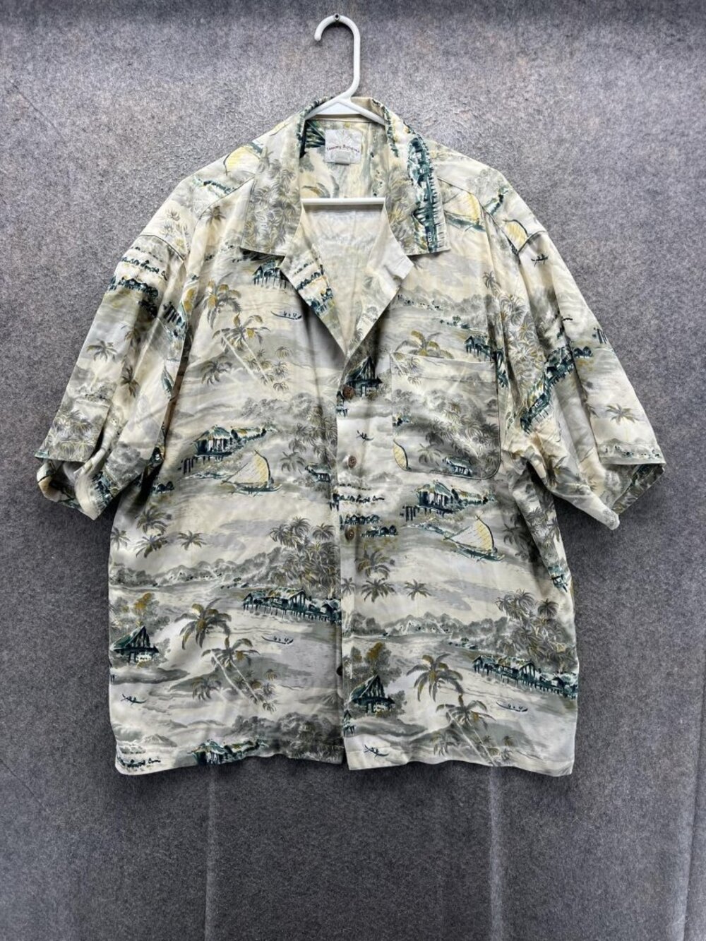 Tommy Bahama Shirt Men XL Beige Tropical Silk Short Sleeve Button Up Casual